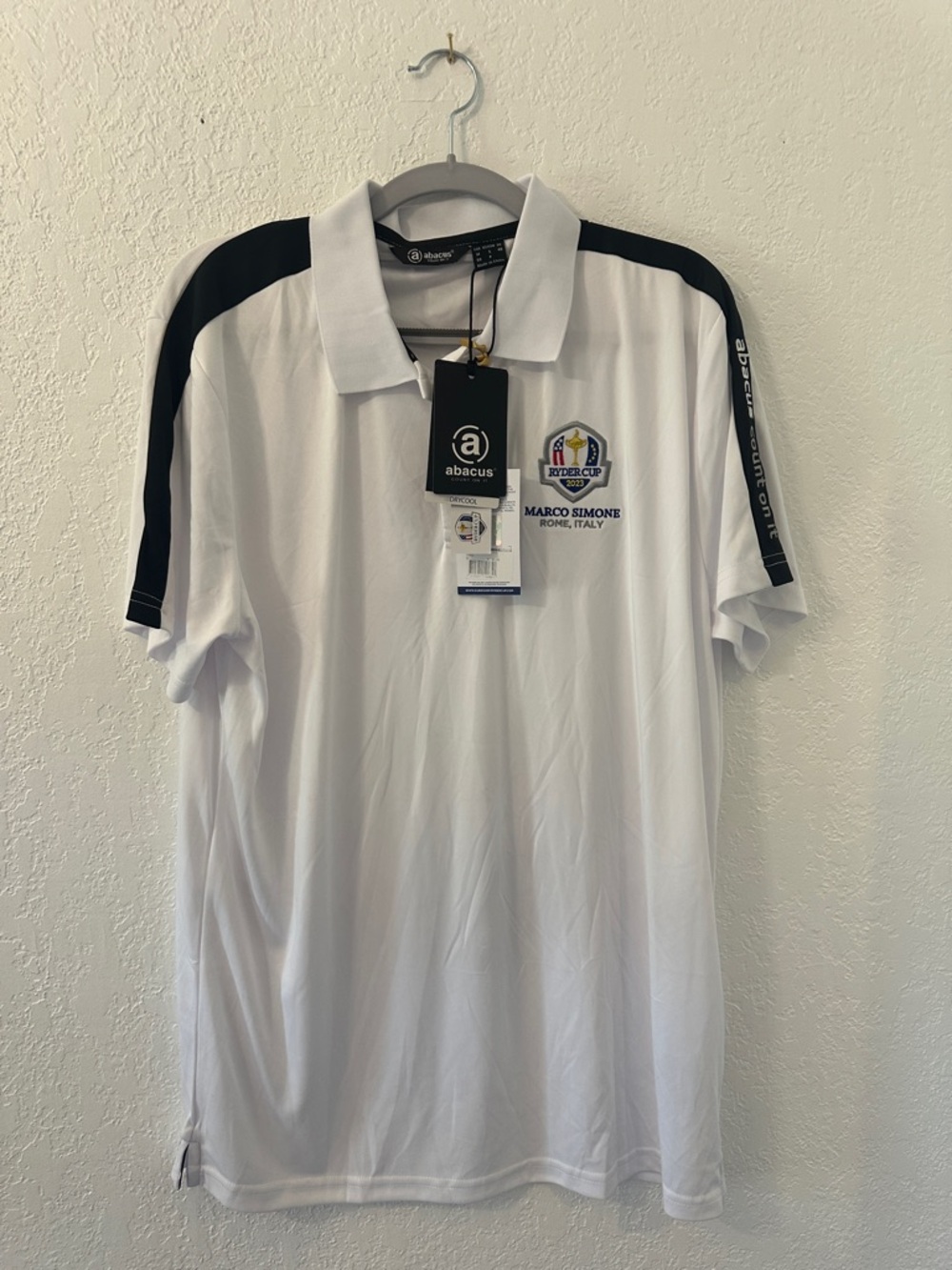 Abacus White Polo with Black Shoulder Panels - 2023 Ryder Cup Marco Simone